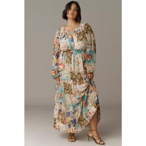 nwt by ANTHRPOLOGIE sz XL Somerset Maxi Dress Chiffon Edition Ivory Pattern